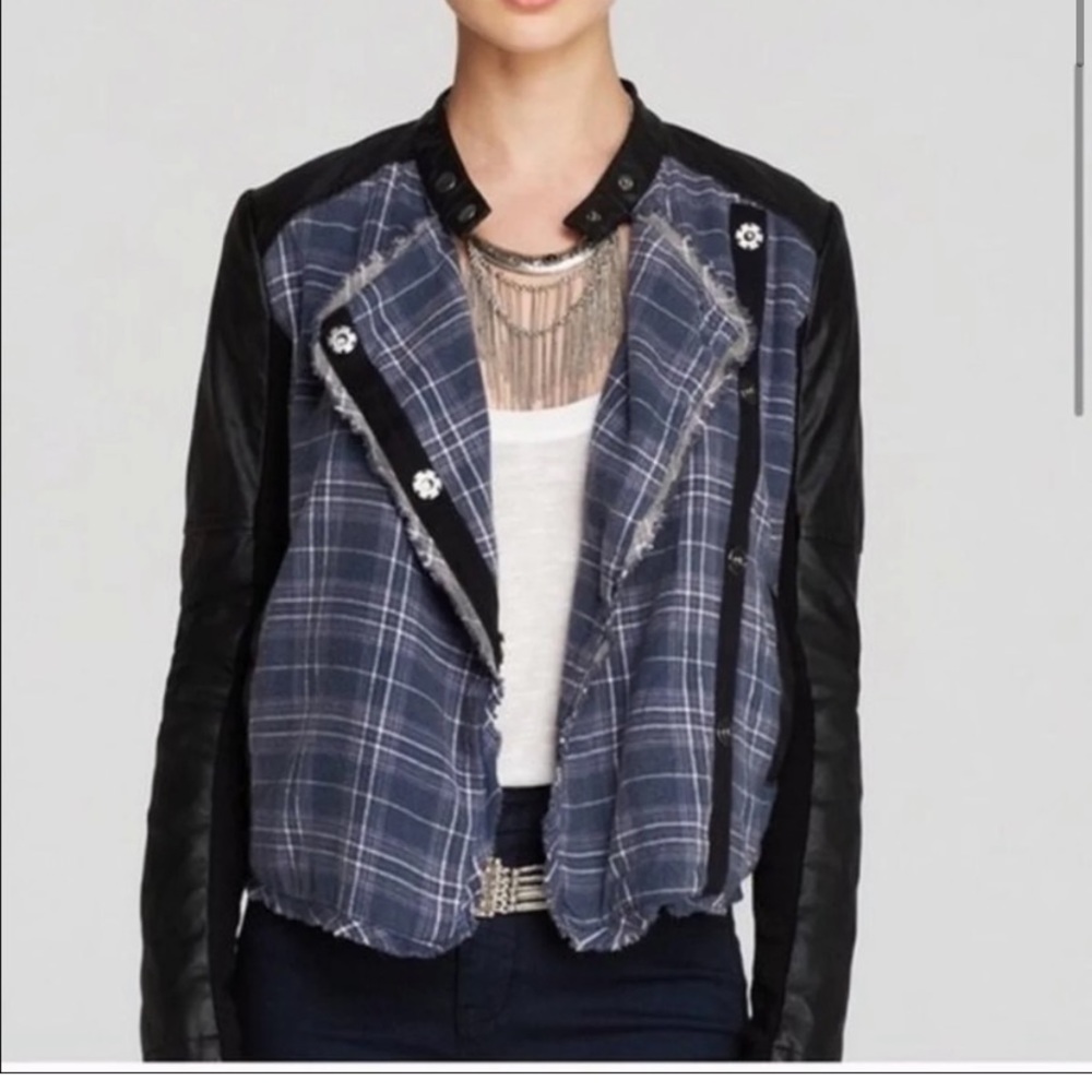 Free people blue moto fake leather jacket